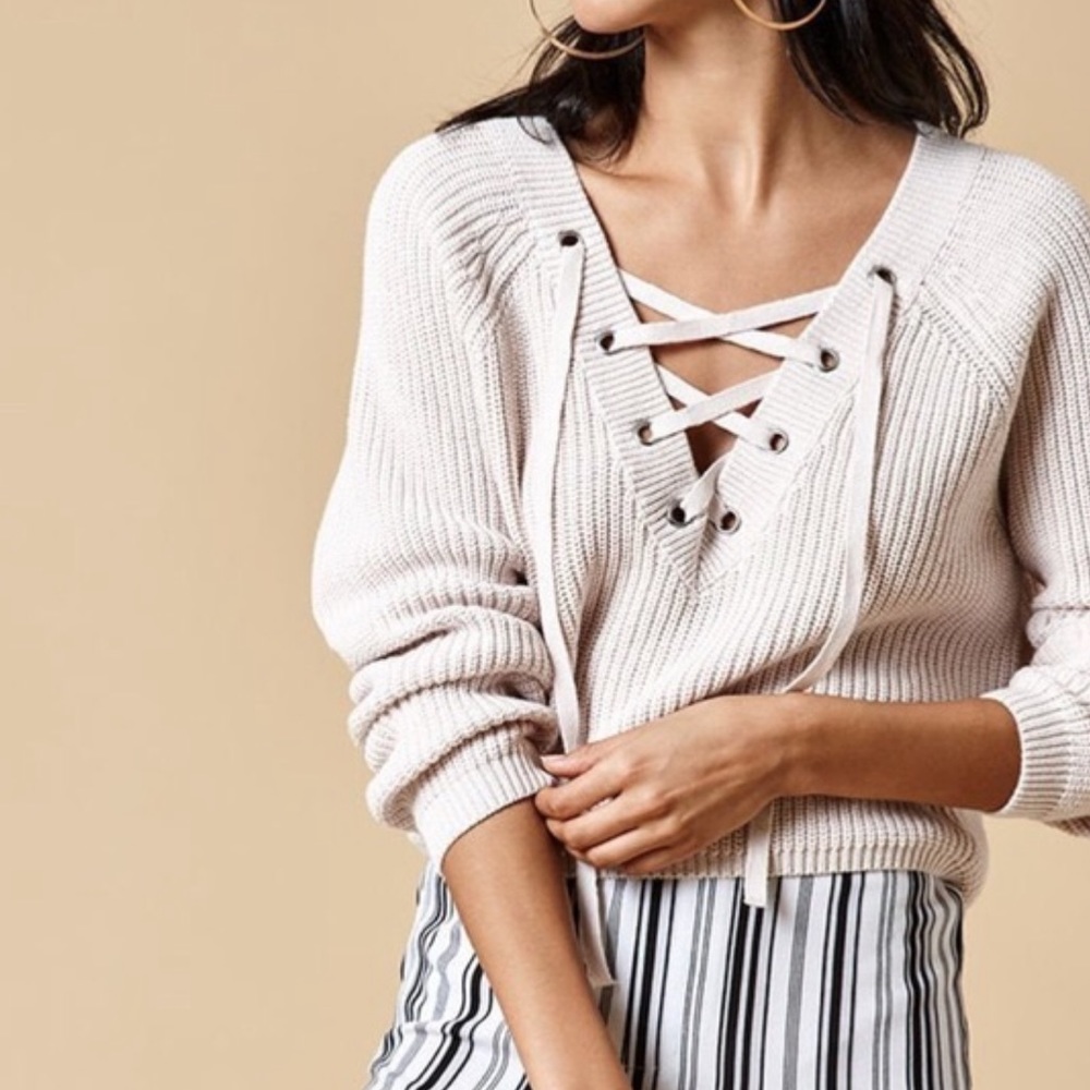 tan lace up sweater